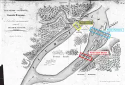 Carte de l'île de Vienne, avec le pont médiéval, les ponts Chartrains et ceux de Saint-Michel