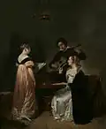 Intérieur avec Sofie et Henriëtte Lotzen et le peintre Kruseman, jouant de la guitare (1814)