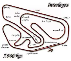 Tracé d'Interlagos en 1973, 7&nbsp;960&nbsp;mètres.