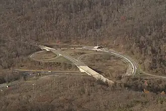 Intersection de la Skyline Drive avec l'U.S. Route 211 à Thornton Gap.