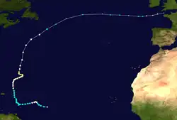 Trajectoire de l'ouragan Iris