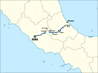 Parcours de la route sur une carte de l'Italie