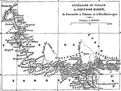 « Itinéraire du voyage du capitaine Binger, de Bammako à Sikasso et à Bénokhobougou »