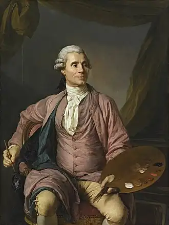 portrait de Joseph-Marie Vien assis de trois-quart, tenant une palette et un pinceau