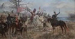 Peinture de Jan Styka représentant Vytautas devant le chêateau de Kaunas après sa destruction par les Teutoniques