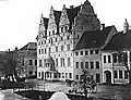 La maison du marchand Jens Bang&nbsp;(da) construite en 1624 à Aalborg, vers 1890.