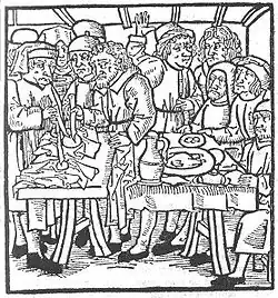 Motif anti-juif, censé représenter les Juifs lors d'une profanation d'l'hostie, vers 1492.