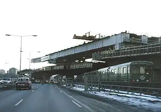 Johanneshovsbron en construction à Gullmarsplan, vue vers le sud, 1984.