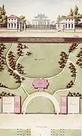 Projet de résidence, façade et plan des jardins, 1796