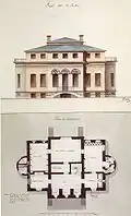 Projet de résidence, façade et plan de rez-de-chaussée, 1796