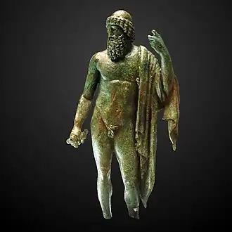 Jupiter au foudre, statuette romaine, bronze à la cire perdue, H. 16,8 cm. musée Saint-Raymond, Toulouse.