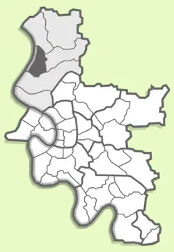 Localisation du quartier de Kaiserswerth au sein de l'arrondissement sur une carte de Düsseldorf