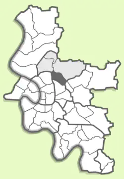 Localisation du quartier de Mörsenbroich au sein de l'arrondissement sur une carte de Düsseldorf