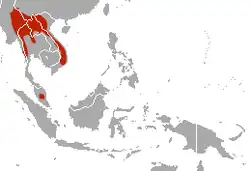 Carte d'Asie du Sud-Est avec de larges zones en jaune au nord
