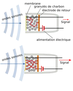 Schéma du microphone à charbon.