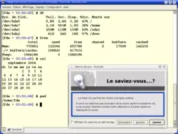 La console Konsole. On peut y taper toutes les commandes. Remarquez à droite la barre d'ascenseur pour naviguer dans les résultats antérieurs.
