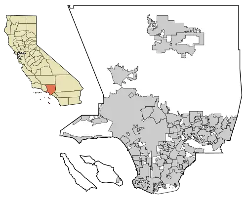 Carte du comté de Los Angeles avec les municipalités incorporées.