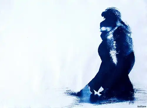 Cyanographie de Azul Loeve Abrazo de deux danseurs de tango.