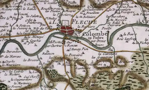 Carte de Cassini présentant la localisation de La Flèche et ses environs.