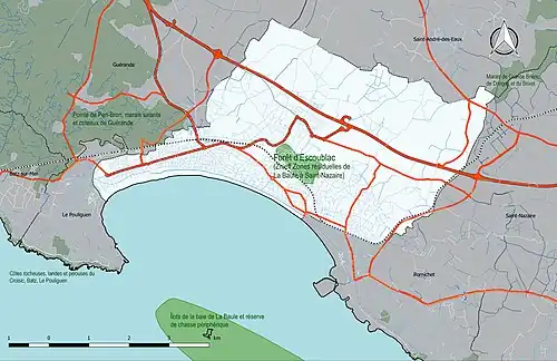 Carte en couleurs localisant les zones naturelles de type 2 par des aplats de couleur.