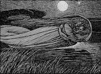 La Dame du Lac enlevant Lancelot à sa mère.