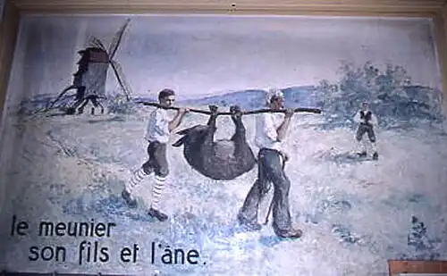 Peinture murale du groupe scolaire Jules Ferry à Conflans-Sainte-Honorine réalisée en 1936 par un peintre inconnu.