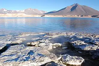 La Laguna Verde au niveau des sources chaudes, région d'Atacama, Chili.
