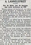 Article publié dans le journal La Dépêche de Brest et de l'Ouest indiquant l'absence de décès et une seule naissance dans la commune en 1931.