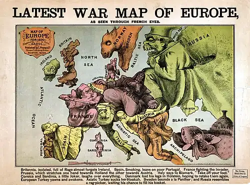 Carte drôlatique d’Europe pour 1870.