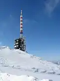 Émetteur du Chasseral, situé en Suisse dans le massif du Jura. Hauteur de la tour : 120&nbsp;m.