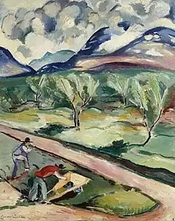 Verger avec des ouvriers