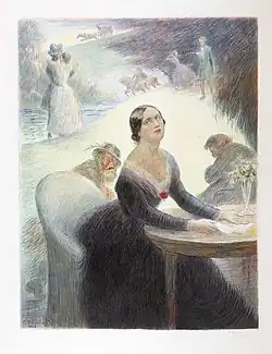 Emma Bovary. Gravure à l'eau-forte d'Eugène Decisy d'après une aquarelle de Charles Léandre, 1931.