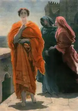 Hélène sur les remparts de Troie : un thème populaire dans l'art de la fin du XIXe&nbsp;siècle - ici une représentation de Frederic Leighton.