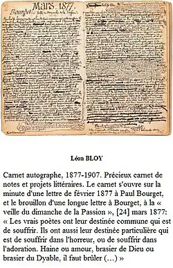 Manuscrit autographe. Lettre manuscrite de Léon Bloy sur les poèmes de Paul Bourget, 1877.