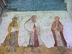 Peinture murale représentant trois apôtres.