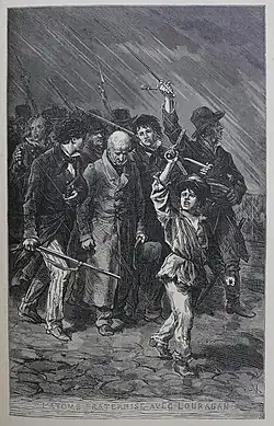 Gavroche en tête des insurgés. Illustration de Lix d'après Jeanniot, 1906.