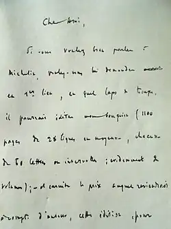premiers mots d'une lettre de Malègue à un ami commun avec le secrétaire des éditions Spes
