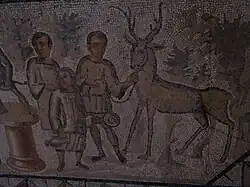 détail du panneau du sacrifice à Diane chasseresse dont deux têtes de personnages ont été reprises