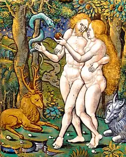 Le Péché originel par Nardon Pénicaud (début XVIe siècle, musée Städel, Francfort-sur-le-Main).