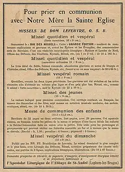 page publicitaire d'un livret édité par l'Abbaye de Saint André