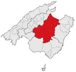 Localisation de la comarque du Pla de Mallorca dans l'île de Majorque.