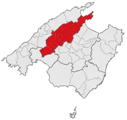 Localisation de la comarque du Raiguer dans l'île de Majorque.