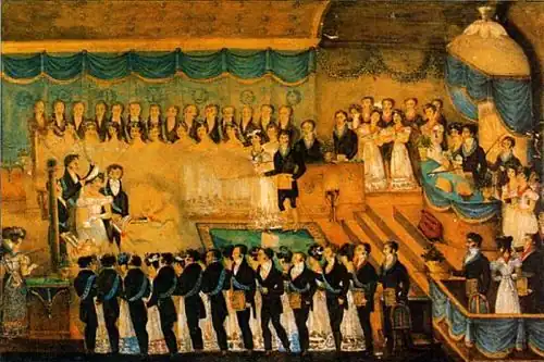 vieille gravure colorée.