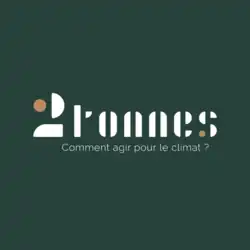 Logo avec 2tonnes en lettres blanches sur fond vert avec un sous-titre : comment agit pour le climat ?