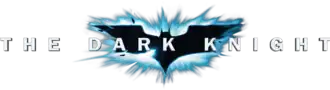 Sur un fond noir, les mots « The Dark Knight » en capitales blanches, surmontés d'une chauve-souris stylisée noire avec un liseré jaune