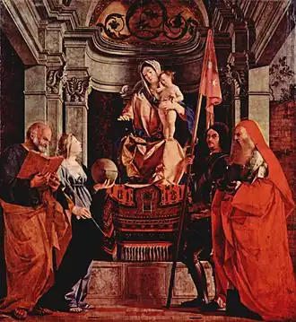 Lorenzo Lotto, Vierge Marie, saint Pierre, Christine de Tyr, saint Libéral et saint Jérôme.