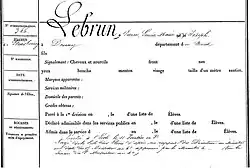 Fiche matricule de Louis Lebrun(collections de l'École polytechnique)