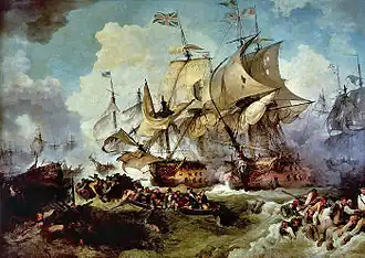 Peinture de Philippe-Jacques de Loutherbourg représentant les navires de Howe et Villaret s'affrontant le 1er juin 1794