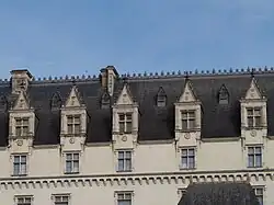 Photographie en couleurs de grandes fenêtres d'un château.