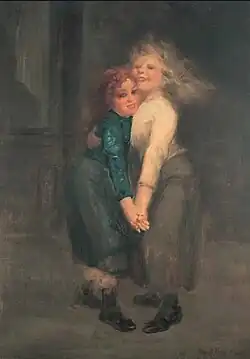 Tableau, deux jeunes filles dansant.